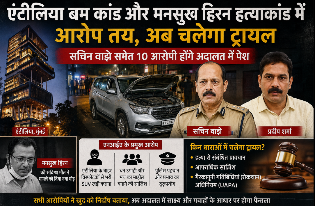 एंटीलिया बम कांड और मनसुख हिरन हत्याकांड: पूर्व पुलिस अधिकारी सचिन वाझे समेत 10 आरोपियों पर आतंकवाद कानून के तहत चलेगा मुकदमा