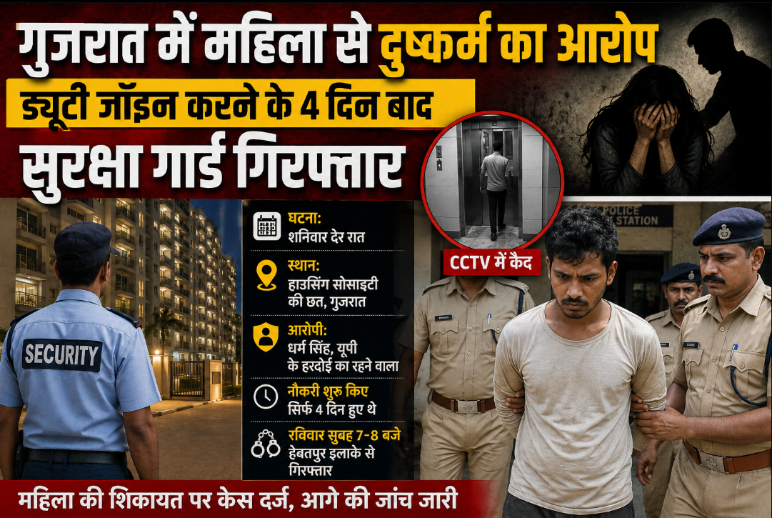 गुजरात में महिला से दुष्कर्म का आरोप, ड्यूटी जॉइन करने के 4 दिन बाद सुरक्षा गार्ड गिरफ्तार