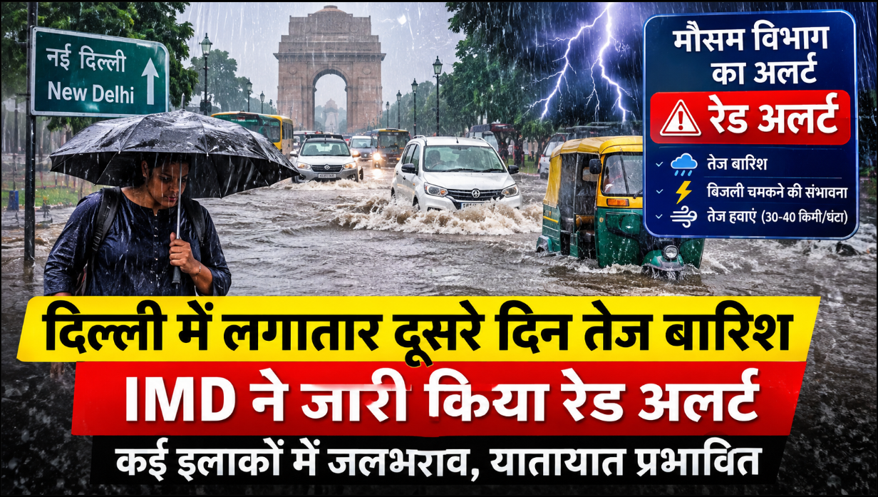 दिल्ली में लगातार दूसरे दिन तेज बारिश, IMD ने जारी किया रेड अलर्ट; कई इलाकों में जलभराव का खतरा