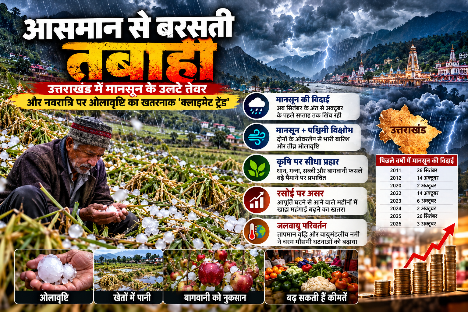 आसमान से बरसती तबाही: उत्तराखंड में मानसून के उलटे तेवर और नवरात्रि पर ओलावृष्टि का खतरनाक ‘क्लाइमेट ट्रेंड’