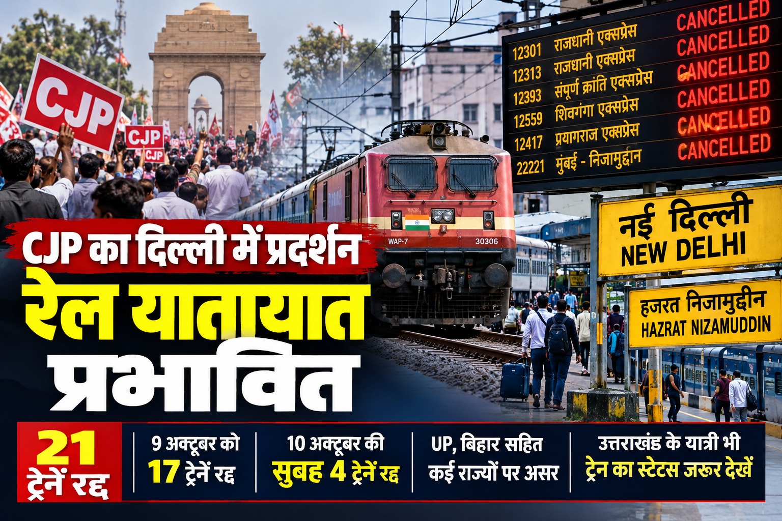 21 ट्रेनें रद्द: दिल्ली CJP प्रदर्शन से पहले रेलवे का फैसला