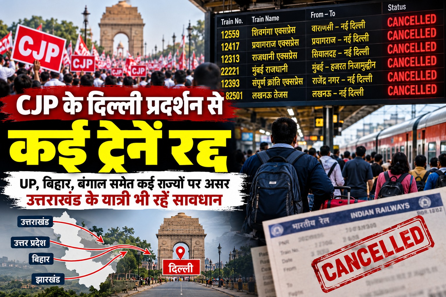 delhi cjp protest 21 trains cancelled october
