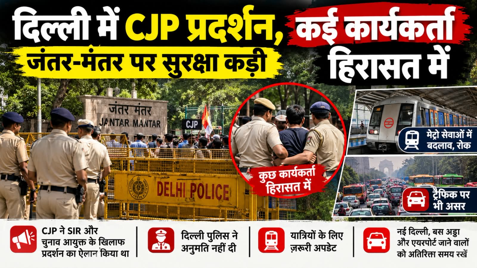 जंतर-मंतर पर CJP का प्रदर्शन, दिल्ली पुलिस की कार्रवाई से बढ़ी हलचल