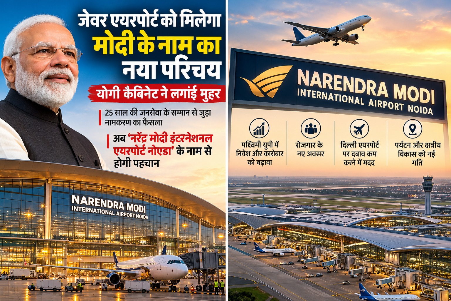 जेवर एयरपोर्ट का नाम बदलेगा, अब होगा नरेंद्र मोदी इंटरनेशनल एयरपोर्ट नोएडा